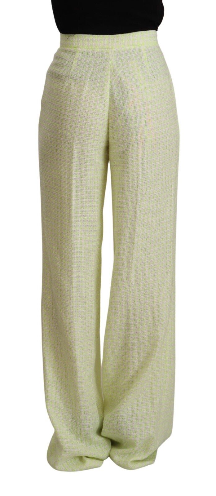 MSGM Yellow Green Cotton High Waist Straight Long Pants - Fizigo